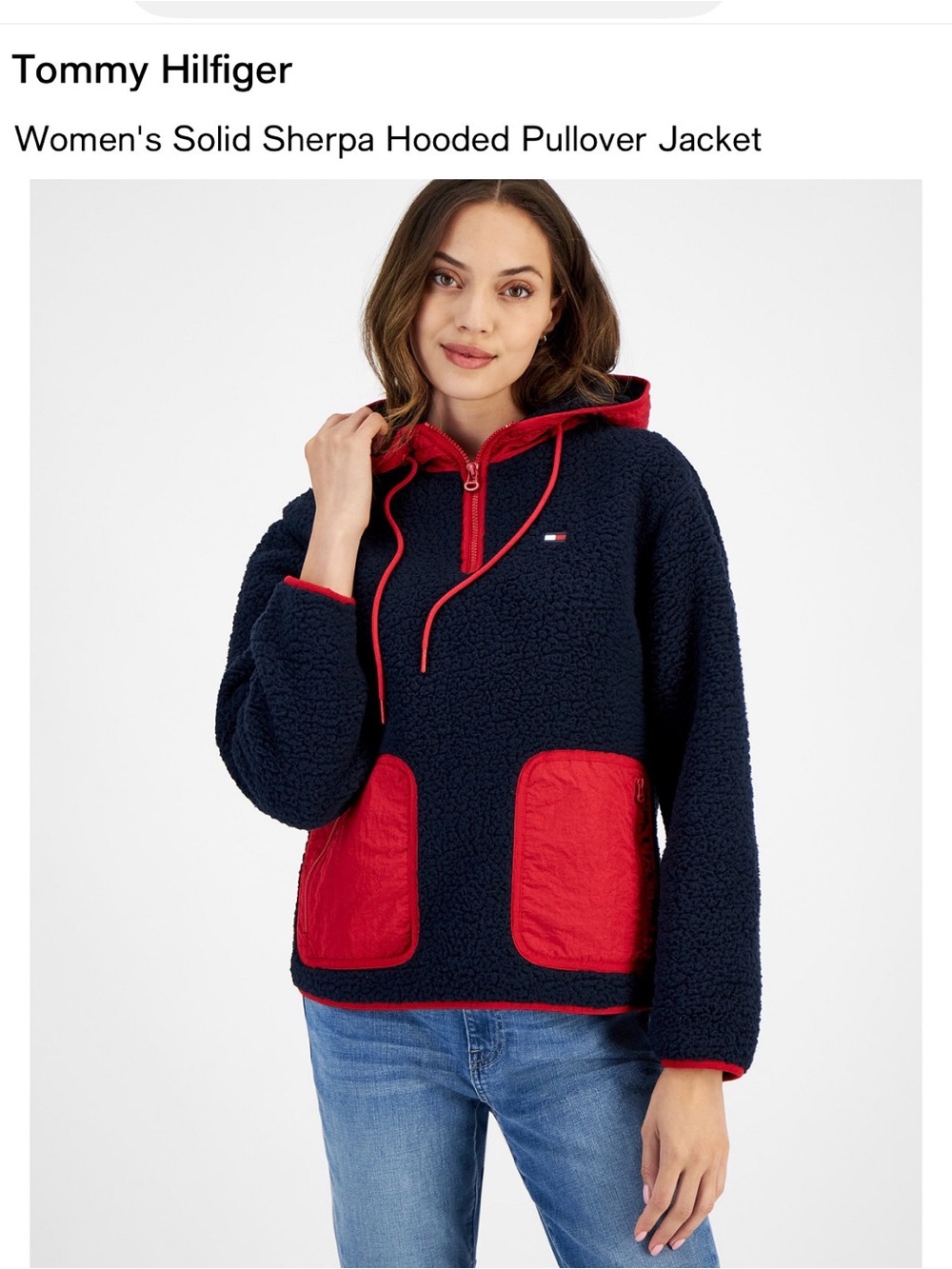 Tommy Hilfiger Women's Solid Sherpa Hooded Pullover Jacket